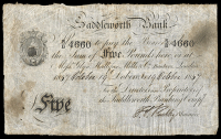 British Provincial, Lancashire, Dobcross, Saddleworth Bank, Five Pounds, 19 October 1857, S/B 4660, signature of...