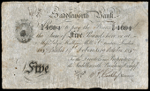 British Provincial, Lancashire, Dobcross, Saddleworth Bank, Five Pounds, 19 October 1857, S/B 4694, signature of...