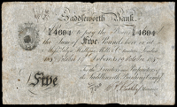 British Provincial, Lancashire, Dobcross, Saddleworth Bank, Five Pounds, 19 October 1857, S/B 4694, signature of...