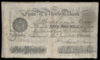 British Provincial, Norfolk, King’s Lynn, Lynn R[egi]s & Norfolk Bank, Five Pounds, 24 June 1885, B 8988, for...