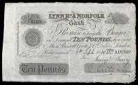 British Provincial, Norfolk, King’s Lynn, Lynn R[egi]s & Norfolk Bank, Ten Pounds, 6 September 1888, A 10369, for...