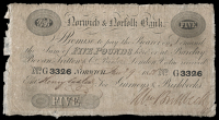 British Provincial, Norfolk, Norwich, Norwich & Norfolk Bank, Five Pounds, 19 January 1858, G 3326, for Gurneys &...