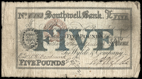British Provincial, Nottinghamshire, Southwell, Southwell Bank, Five Pounds, 21 April 1869, no. 0182, for Wylde &...
