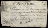 British Provincial, Somerset, Wells, Wells Bank, Five Pounds, 1 January 1813, no. 247, for Payne, Tufnell, Hope,...