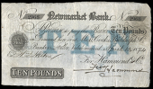 British Provincial, Suffolk, Newmarket, Newmarket Bank, Ten Pounds, 13 April 1874, no. 2968, for Hammond & Co,...