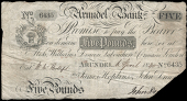 British Provincial, Sussex, Arundel, Arundel Bank, Five Pounds, 6 April 1840, no. 6435, for James Hopkins & John...