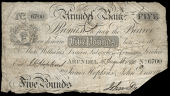 British Provincial, Sussex, Arundel, Arundel Bank, Five Pounds, 18 August 1840, no. 6700, for James Hopkins & John...