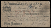 British Provincial, Wiltshire, Salisbury, Salisbury Bank, Five Pounds, 6 August 1843, no. 12085, for W.B. Brodie &...
