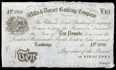 British Provincial, Wiltshire, Trowbridge, Wilts & Dorset Banking Co, Ten Pounds, 18—, no. 2702, unissued (Outing...