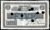 British Provincial, Yorkshire, York, York & East Riding Bank, Five Pounds, 9 March 1918, no. 86258, for Beckett &...