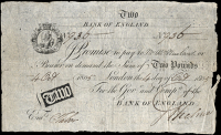 Bank of England, Abraham Newland (1778-1807), Two Pounds, 4 October 1805, no. 936, two hand signatures at lower...
