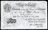 Bank of England, Ernest Harvey (1918-25), Five Pounds, 21 December 1920, U/6 67753, Hull (Dugg. B209a). Pinholes,...