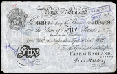 Bank of England, Ernest Harvey (1918-25), Five Pounds, 10 February 1921, U/63 00409, Newcastle-upon-Tyne (Dugg....