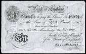 Bank of England, Ernest Harvey (1918-25), Ten Pounds, 26 November 1918, 37/V 46971, Manchester (Dugg. B209b). Very...