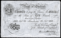 Bank of England, Ernest Harvey (1918-25), Ten Pounds, 26 November 1918, 37/V 46971, Manchester (Dugg. B209b). Very...