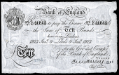 Bank of England, Ernest Harvey (1918-25), Ten Pounds, 9 January 1923, 071/V 14093, Leeds (Dugg. B209b). Small stamps...