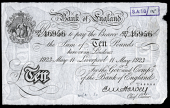 Bank of England, Ernest Harvey (1918-25), Ten Pounds, 11 May 1923, 077/V 46956, Liverpool (Dugg. 209b). Stamp and...