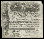 Scotland, Bank of Scotland, One Guinea, 1 May 1818, F 39/330, Pay to George Sandy or bearer, signatures of...