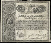 Scotland, Bank of Scotland, One Pound, 20 October 1837, A/E 6/244, Pay to George Sandy or Bearer, signatures of...