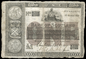 Scotland, Bank of Scotland, One Pound, 10 March 1881, A/Q 119/149, printed signature of Christopher Bell, signed by...