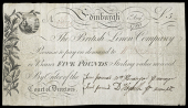 Scotland, The British Linen Co, Five Pounds, 1 August 1780, No. 56/23763, payee William Baillie, signatures of...