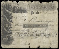 Scotland, The Perth Union Bank, One Pound, 1 June 1818, no. 13/264, signatures of John Syme and John Hunter (Douglas...