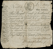 Scotland, The Royal Bank of Scotland, One Guinea, 24 March 1758, no. 409/63217, payee David Baillie, two signatures...