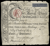 Scotland, The Royal Bank of Scotland, One Guinea, 1 September 1777, A 80/298, signatures of John Macintosh and...