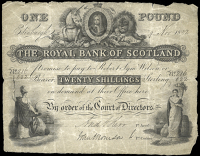 Scotland, The Royal Bank of Scotland, Twenty Shillings, 9 November 1832, no. 216/622, pay to Robert Sym Wilson,...