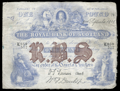 Scotland, The Royal Bank of Scotland, One Pound, 2 September 1911, L 959572, printed signature of D.S. Lunan, signed...