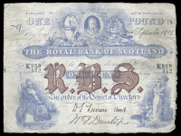 Scotland, The Royal Bank of Scotland, One Pound, 2 September 1911, L 959572, printed signature of D.S. Lunan, signed...