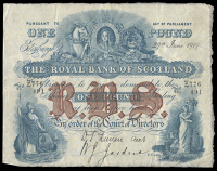 Scotland, The Royal Bank of Scotland, One Pound, 29 June 1919, Z 776491 printed signature of D.S. Lunan, signed by...