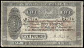 Ireland, Belfast Banking Co Ltd, Five Pounds, 6 January 1916, A/V 7774, signature of M. Wilson (BB 51e; Pick A51)....