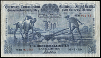 Ireland, Currency Commission, Ploughman issues, The Munster & Leinster Bank Ltd, Ten Pounds, 6 May 1929, 01MT...