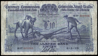 Ireland, Currency Commission, Ploughman issues, The Ulster Bank Ltd, Ten Pounds, 6 May 1929, 01UT 009904,...