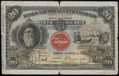 Angola, Banco Nacioñal Ultramarino, Twenty Milréis, 1 March 1909, no. 05012 (Pick 35). 10mm tears in left and...
