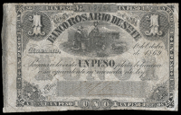 Argentina, Banco Rosario de Sante Fé, One Peso, 1 October 1869, no. 03284 (Pick S1854b). Pressed, otherwise very...
