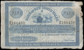 Australia, Bank of New South Wales, Five Pounds, 1 October 1879, Sydney, A/A 166459 (Vort-Ronald type 7c). Foxing...