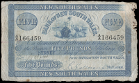 Australia, Bank of New South Wales, Five Pounds, 1 October 1879, Sydney, A/A 166459 (Vort-Ronald type 7c). Foxing...