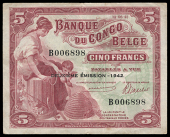 Belgian Congo, Banque du Congo Belge, Five Francs, 10 June 1942, B 006898 (Pick 13). Good very fine 	£80-100


