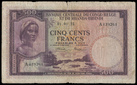 Belgian Congo, Banque Centrale du Congo Belge et du Ruanda-Urundi, Ten Francs (2), 1957, 1958; Twenty Francs, 1957;...