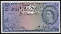 British Caribbean Territories, Currency Board, Two Dollars, 5 January 1953, B2 425191 (Pick 8a). Good very fine to...