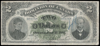 Canada, Dominion of Canada, Two Dollars, 2 July 1887, no. 872257 (Charlton DC-11; Pick 21a). Number in blue pencil...
