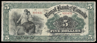 Canada, The Royal Bank of Canada, Five Dollars, 2 January 1909, no. 800431 (Charlton 630 10-04-06; Pick S1371b)....