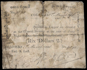 Ceylon, General Treasury, Two Rix Dollars, 1 March 1806, no. 9573, Payable in Copper on demand at the General...