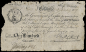 Ceylon, Government, One Hundred Rix Dollars, 1 January 1809, no. 1088 (Pick –). Worn top edge with small holes and...