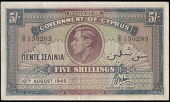 Cyprus, Government of Cyprus, Five Shillings, 10 August 1945, D/8 130283 (Pick 22). Good very fine to about...