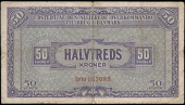 Denmark, Allierede Overkommando, One Krone (2), Fifty Kroner, D/10 065085, all 1945 (Pick M2, M5) [3]. Last with...