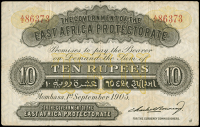 East Africa, The Government of the East Africa Protectorate, Ten Rupees, 1 September 1905, A/2 86373, Mombasa (Pick...