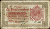 East Africa, The East African Currency Board, One Florin, 1 May 1920, A/29 95994, Mombasa (Pick 8). A few spots,...